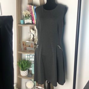 Dark Gray Skater Dress with Zipper Detail Pockets